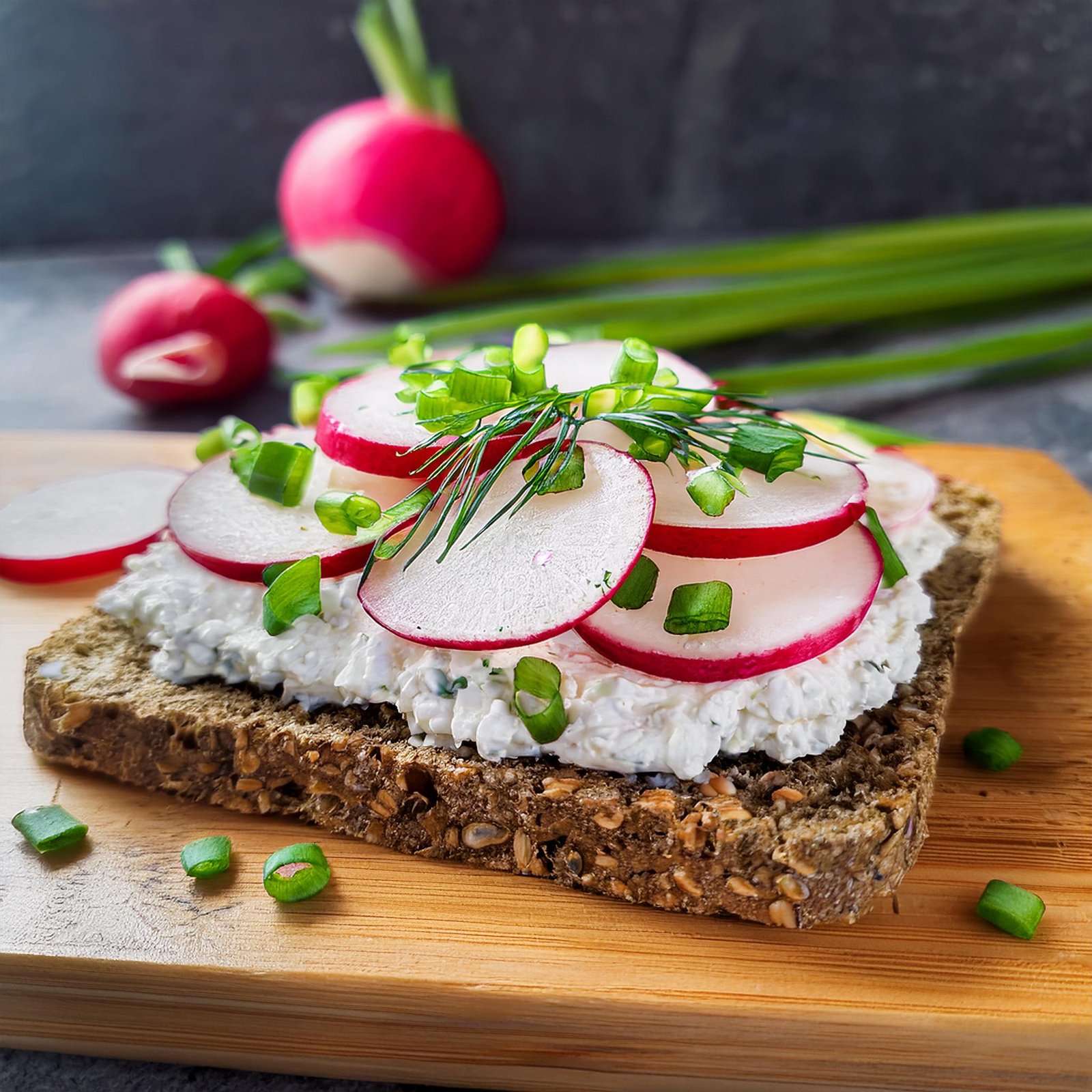 Light dinner recipe showing delicate radish toast option